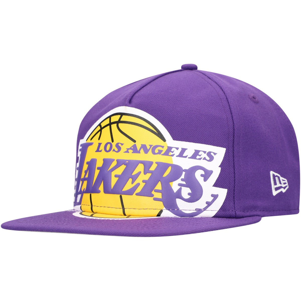 Los Angeles Lakers Oversized Puff Print Logo Golfer Snapback Hat Purple | New Era discount