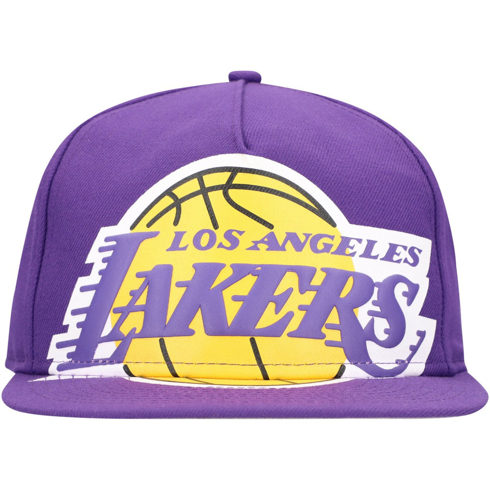 Los Angeles Lakers Oversized Puff Print Logo Golfer Snapback Hat Purple | New Era discount