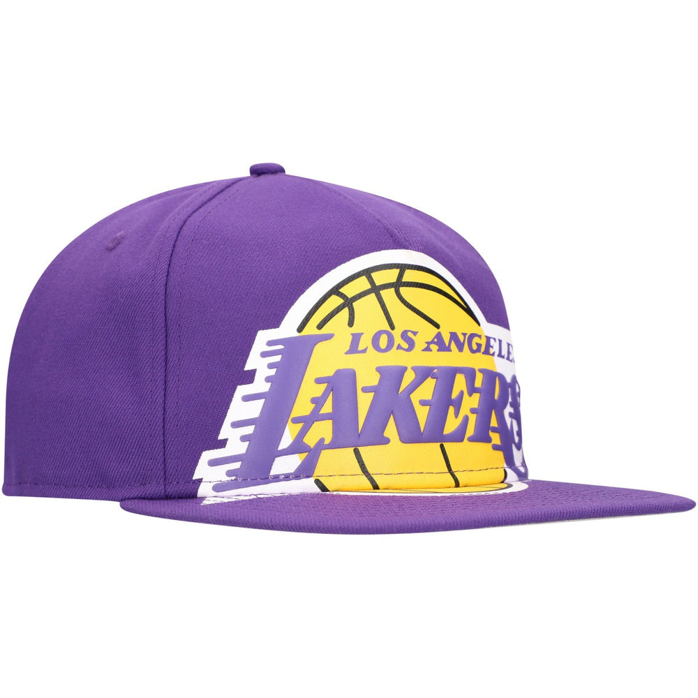 Los Angeles Lakers Oversized Puff Print Logo Golfer Snapback Hat Purple | New Era discount