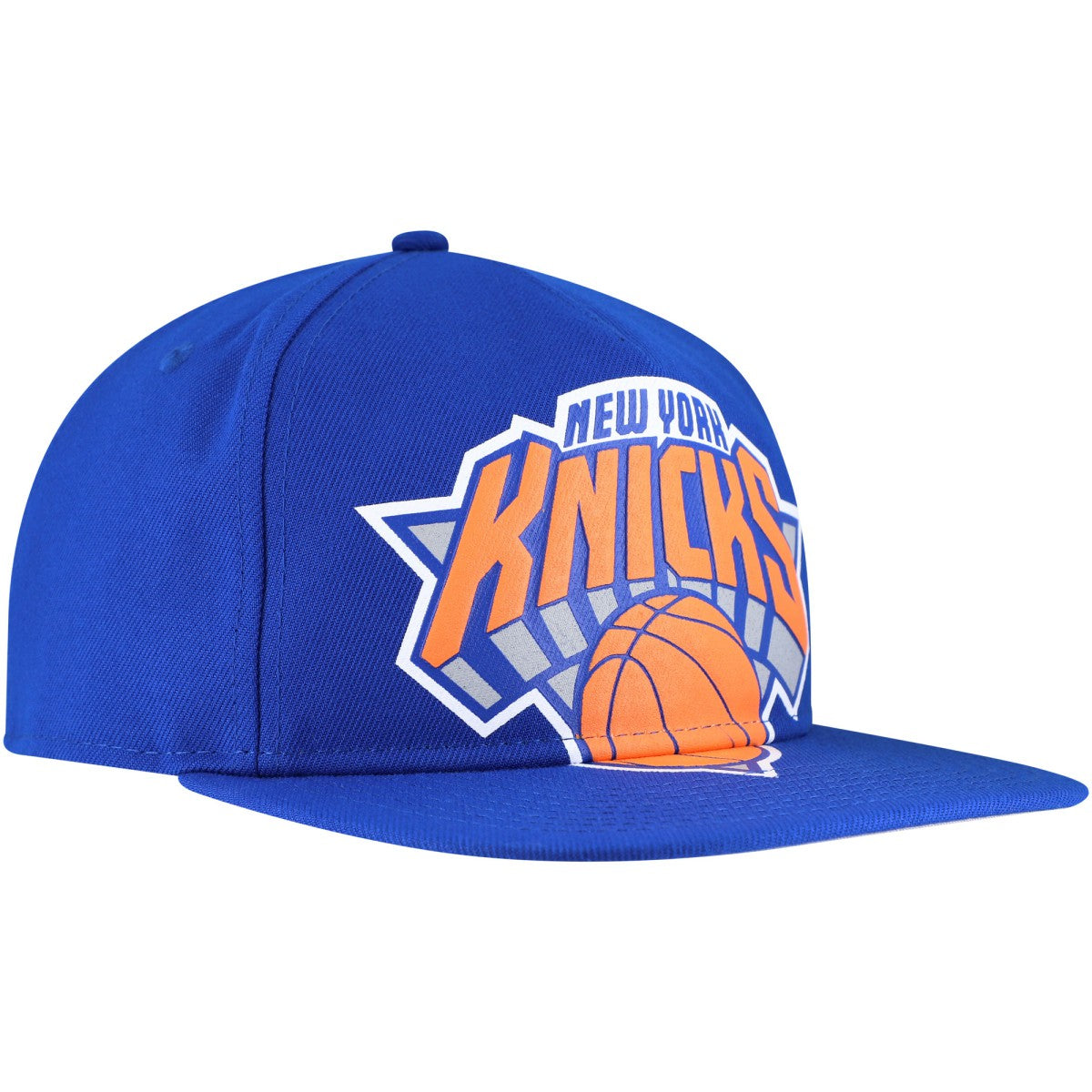 New York Knicks Oversized Puff Print Logo Golfer Snapback Hat Blue | New Era US