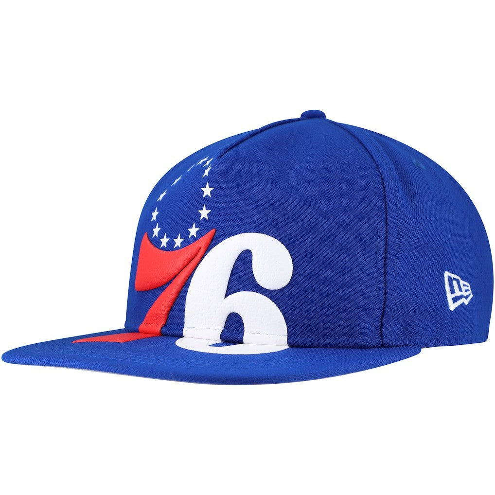 Philadelphia 76ers Oversized Puff Print Logo Golfer Snapback Hat Royal | New Era for sale