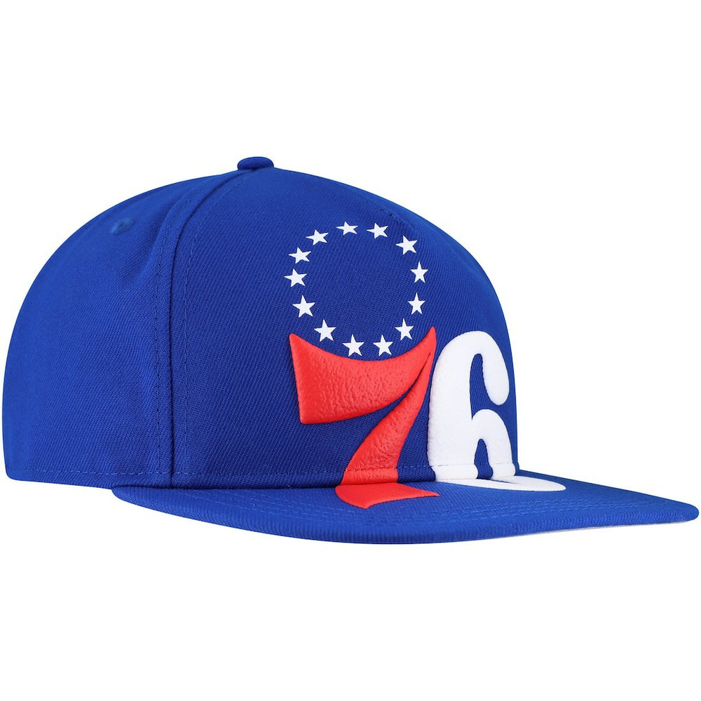 Philadelphia 76ers Oversized Puff Print Logo Golfer Snapback Hat Royal | New Era for sale