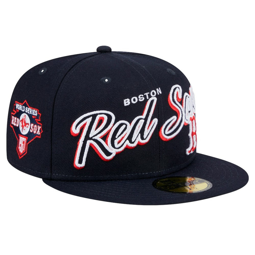 Boston Red Sox New Era Script Sided 59FIFTY Fitted Hat - Navy - New Era on Sale