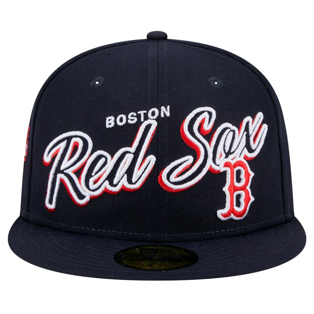 Boston Red Sox New Era Script Sided 59FIFTY Fitted Hat - Navy - New Era on Sale