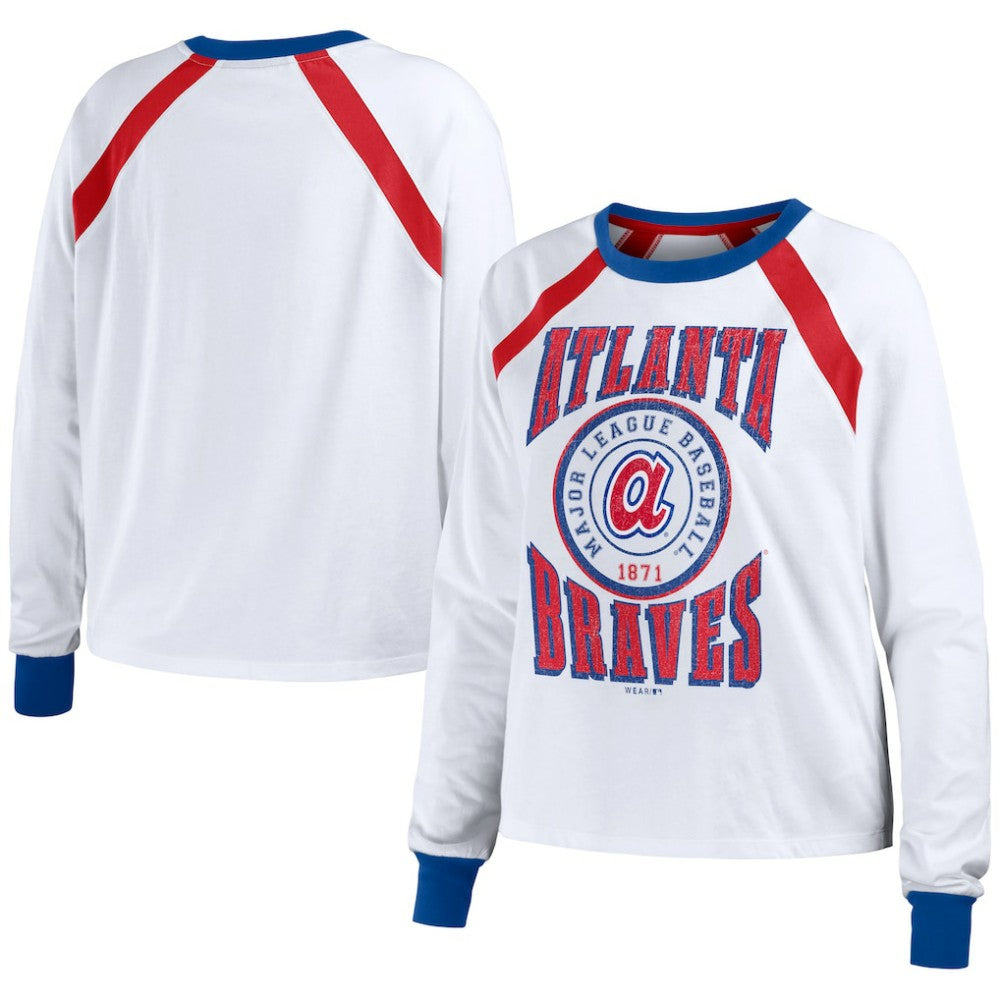 Atlanta Braves WEAR by Erin Andrews Women's Raglan Long Sleeve T-Shirt - White - MLB Online