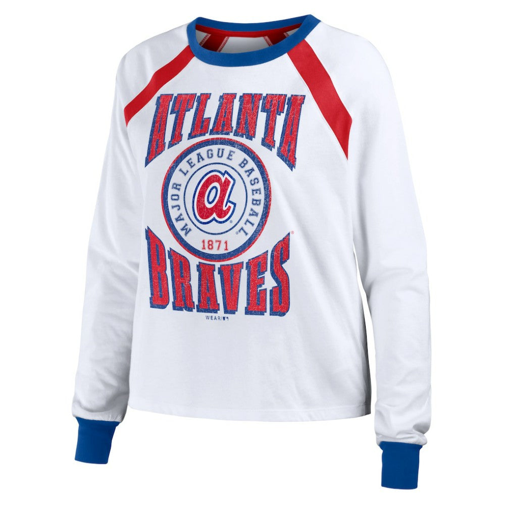 Atlanta Braves WEAR by Erin Andrews Women's Raglan Long Sleeve T-Shirt - White - MLB Online
