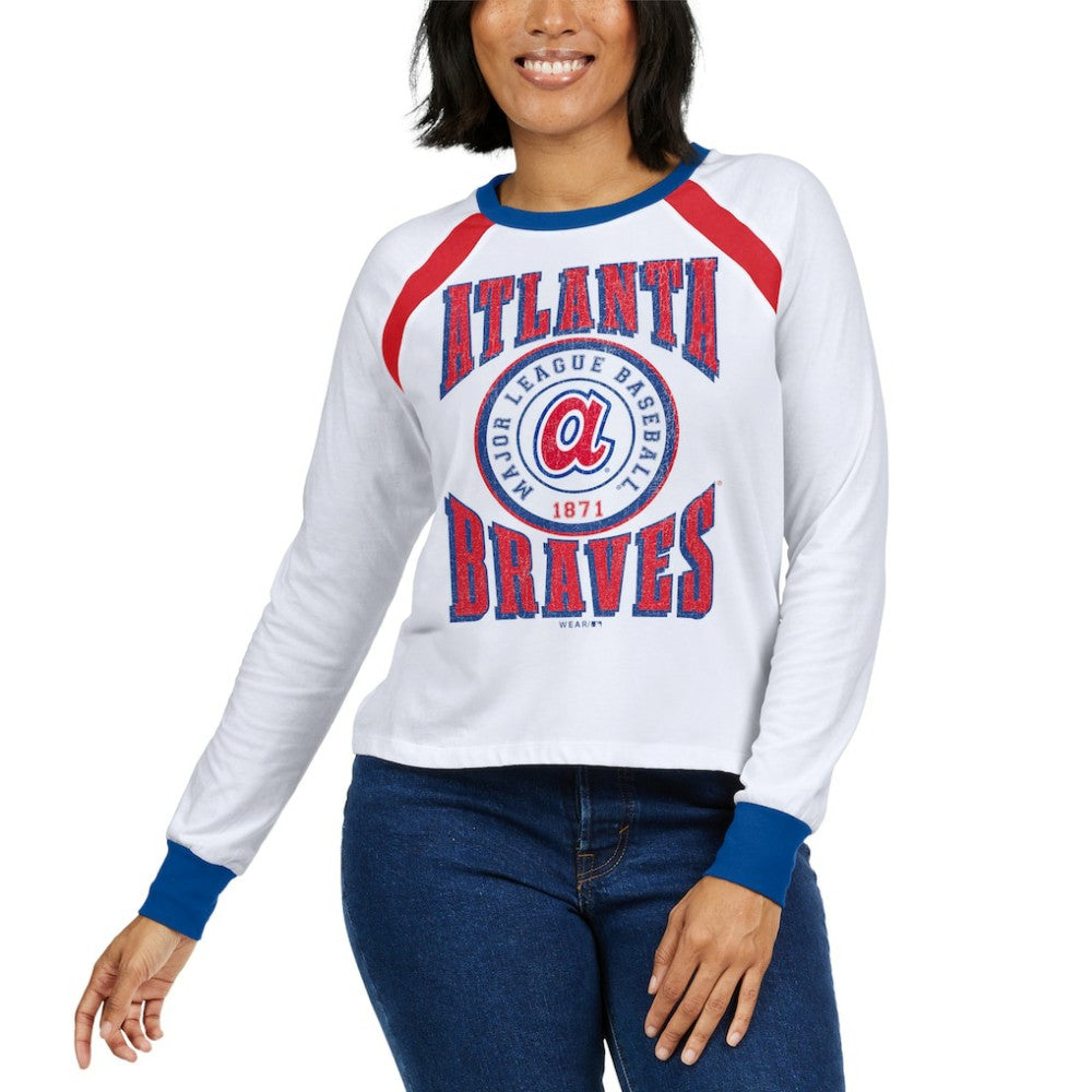 Atlanta Braves WEAR by Erin Andrews Women's Raglan Long Sleeve T-Shirt - White - MLB Online
