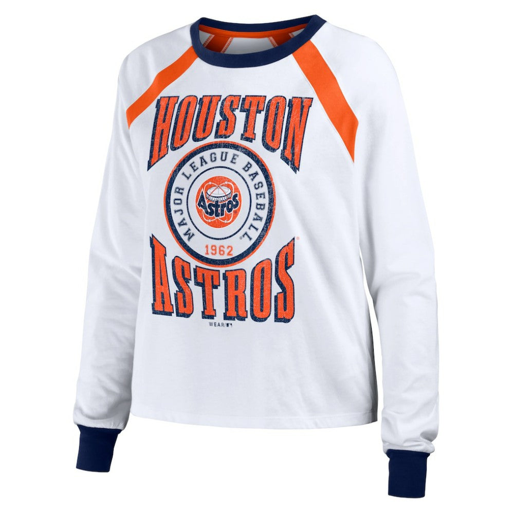 Houston Astros WEAR by Erin Andrews Women's Raglan Long Sleeve T-Shirt - White - MLB Lifestyle