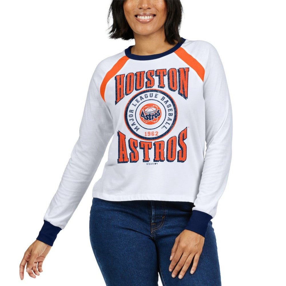 Houston Astros WEAR by Erin Andrews Women's Raglan Long Sleeve T-Shirt - White - MLB Lifestyle