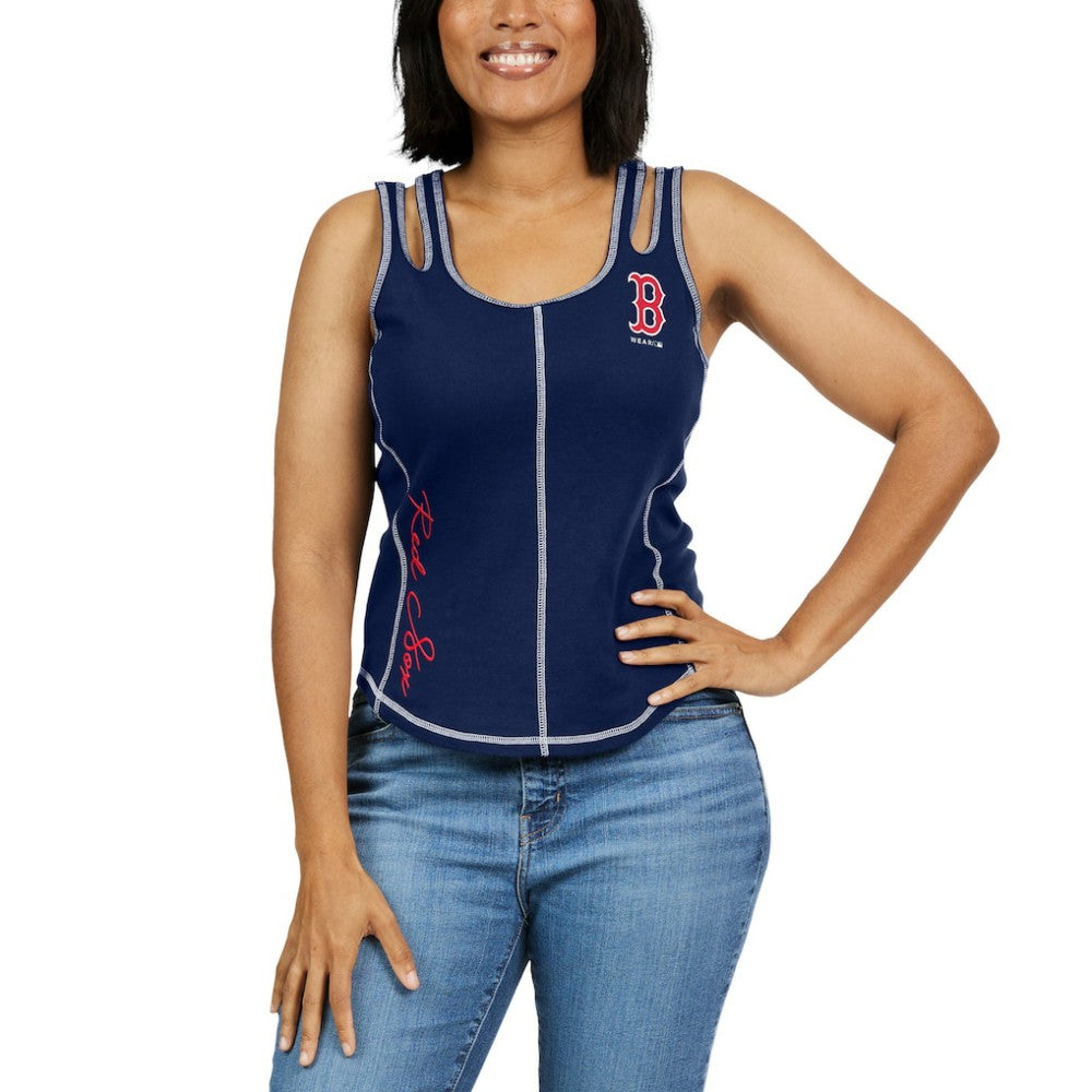 Boston Red Sox WEAR by Erin Andrews Women's Contrast Stitch Tank Top - Navy - MLB on Sale