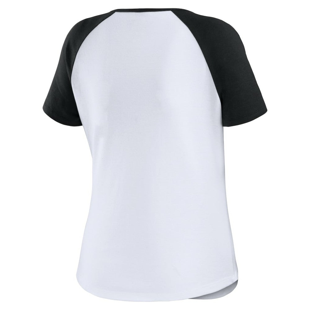 Chicago White Sox WEAR by Erin Andrews Women's Fitted Henley Raglan T-Shirt - White/Black - MLB Lifestyle