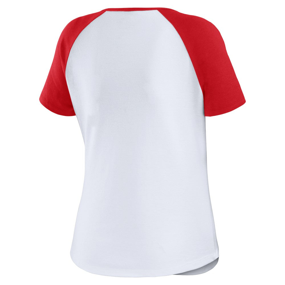St. Louis Cardinals WEAR by Erin Andrews Women's Fitted Henley Raglan T-Shirt - White/Red - MLB Discount