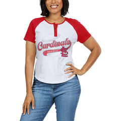 St. Louis Cardinals WEAR by Erin Andrews Women's Fitted Henley Raglan T-Shirt - White/Red - MLB Discount