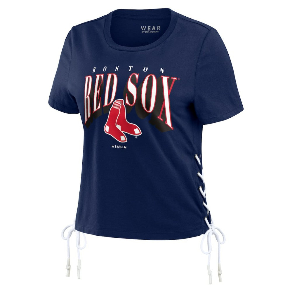 Boston Red Sox WEAR by Erin Andrews Women's Side Lace-Up Cropped T-Shirt - Navy - MLB Lifestyle