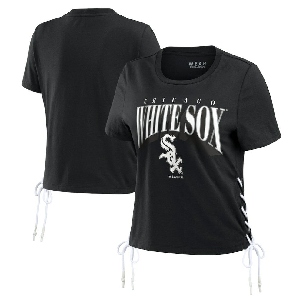 Chicago White Sox WEAR by Erin Andrews Women's Side Lace-Up Cropped T-Shirt - Black - MLB Sale