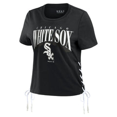 Chicago White Sox WEAR by Erin Andrews Women's Side Lace-Up Cropped T-Shirt - Black - MLB Sale