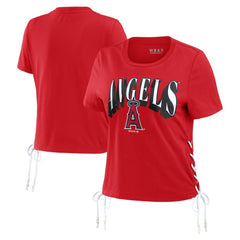 Los Angeles Angels WEAR by Erin Andrews Women's Side Lace-Up Cropped T-Shirt - Red - MLB on Sale
