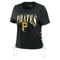 Pittsburgh Pirates WEAR by Erin Andrews Women's Side Lace-Up Cropped T-Shirt - Black - MLB Sale