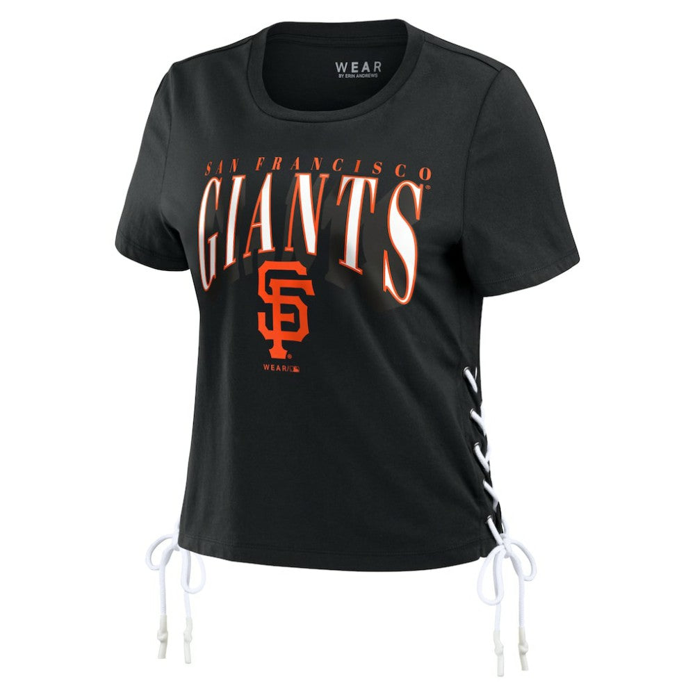 San Francisco Giants WEAR by Erin Andrews Women's Side Lace-Up Cropped T-Shirt - Black - MLB Online