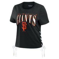 San Francisco Giants WEAR by Erin Andrews Women's Side Lace-Up Cropped T-Shirt - Black - MLB Online