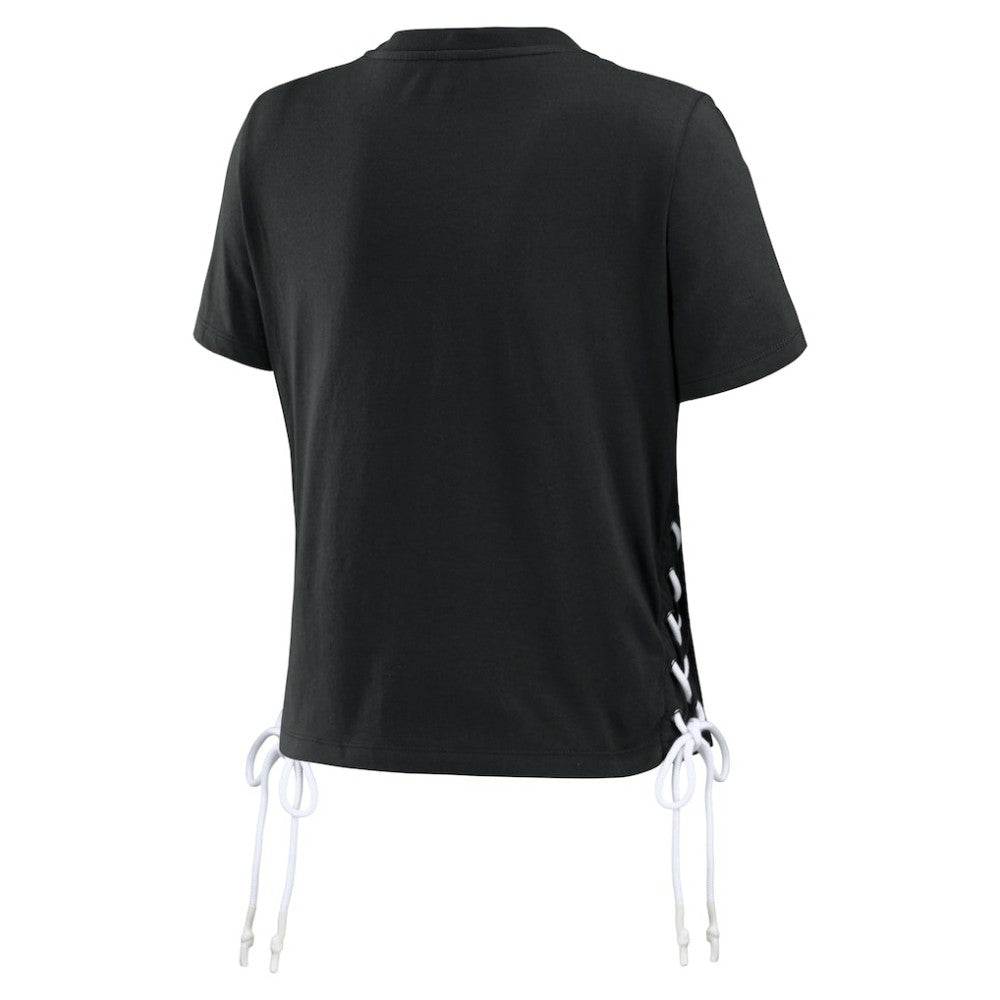 San Francisco Giants WEAR by Erin Andrews Women's Side Lace-Up Cropped T-Shirt - Black - MLB Online