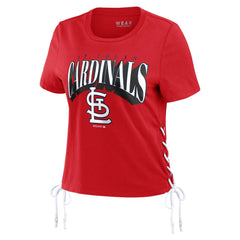 St. Louis Cardinals WEAR by Erin Andrews Women's Side Lace-Up Cropped T-Shirt - Red - MLB Sale