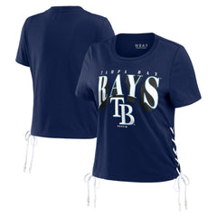 Tampa Bay Rays WEAR by Erin Andrews Women's Side Lace-Up Cropped T-Shirt - Navy - MLB Online