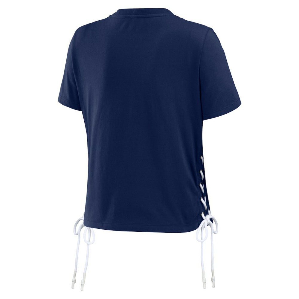 Tampa Bay Rays WEAR by Erin Andrews Women's Side Lace-Up Cropped T-Shirt - Navy - MLB Online