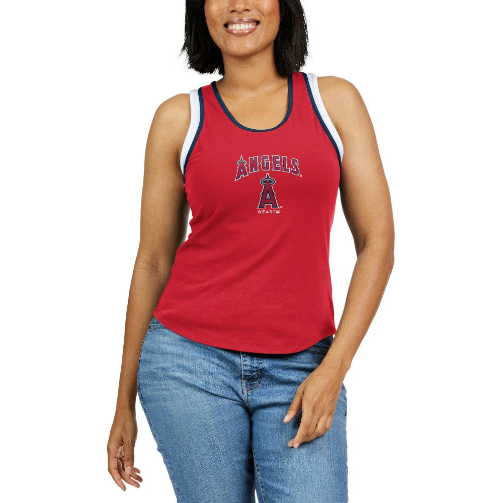 Los Angeles Angels WEAR by Erin Andrews Women's Colorblock Racerback Tank Top - Red - MLB Lifestyle