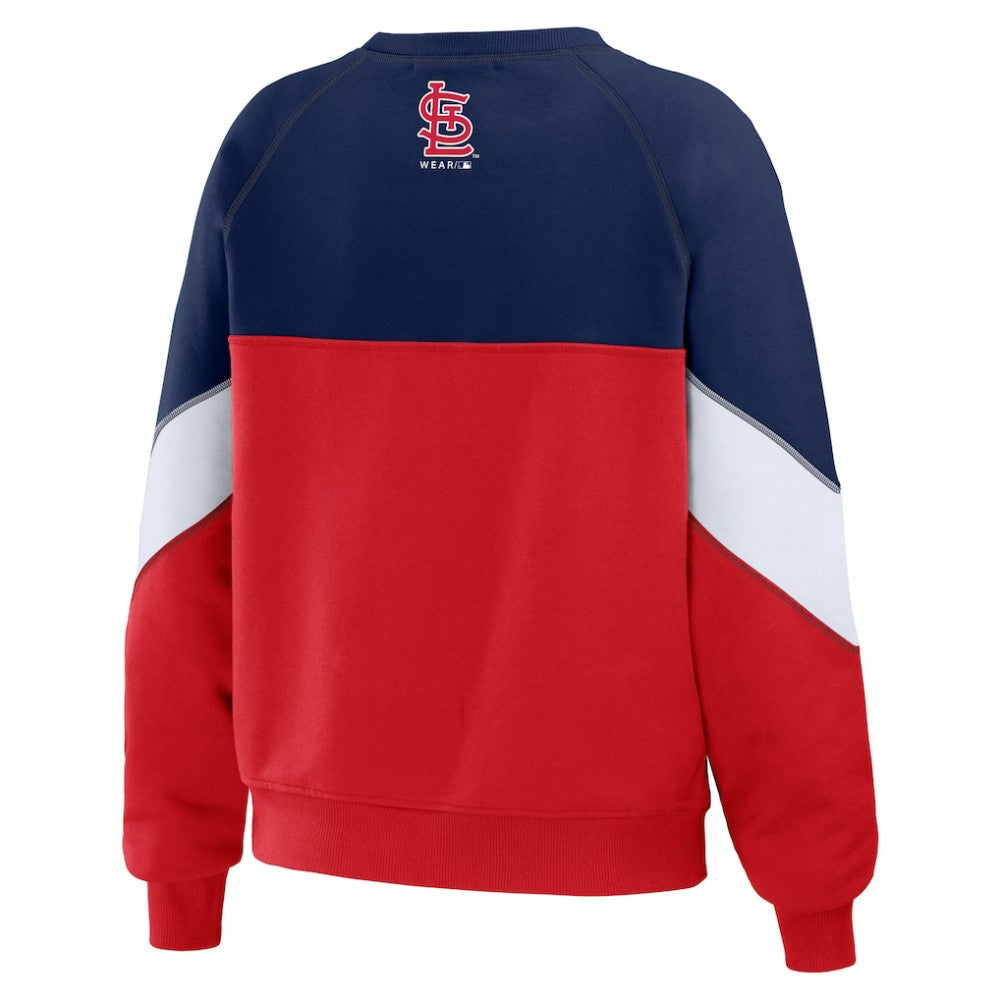 St. Louis Cardinals WEAR by Erin Andrews Women's Color Block Crew Neck Pullover Sweatshirt - Navy/Red - MLB Discount