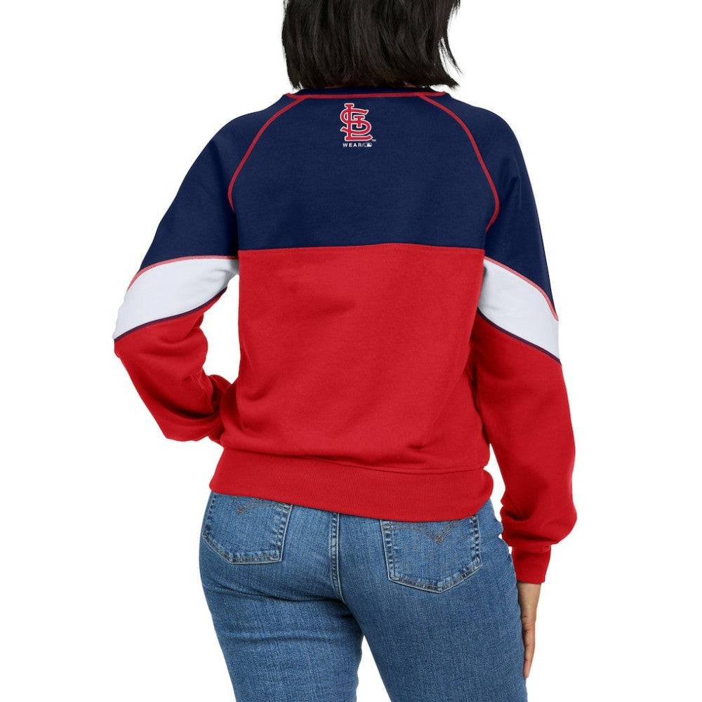 St. Louis Cardinals WEAR by Erin Andrews Women's Color Block Crew Neck Pullover Sweatshirt - Navy/Red - MLB Discount