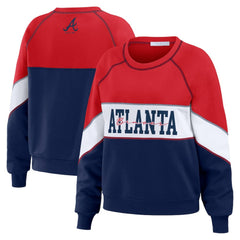Atlanta Braves WEAR by Erin Andrews Women's Color Block Crew Neck Pullover Sweatshirt - Red/Navy - MLB Online