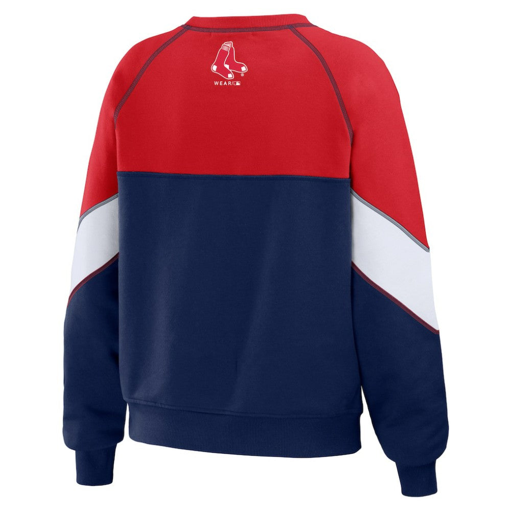 Boston Red Sox WEAR by Erin Andrews Women's Color Block Crew Neck Pullover Sweatshirt - Red/Navy - MLB Discount