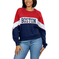 Boston Red Sox WEAR by Erin Andrews Women's Color Block Crew Neck Pullover Sweatshirt - Red/Navy - MLB Discount