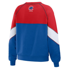 Chicago Cubs WEAR by Erin Andrews Women's Color Block Crew Neck Pullover Sweatshirt - Red/Royal - MLB Lifestyle