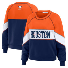 Houston Astros WEAR by Erin Andrews Women's Color Block Crew Neck Pullover Sweatshirt - Orange/Navy - MLB on Sale