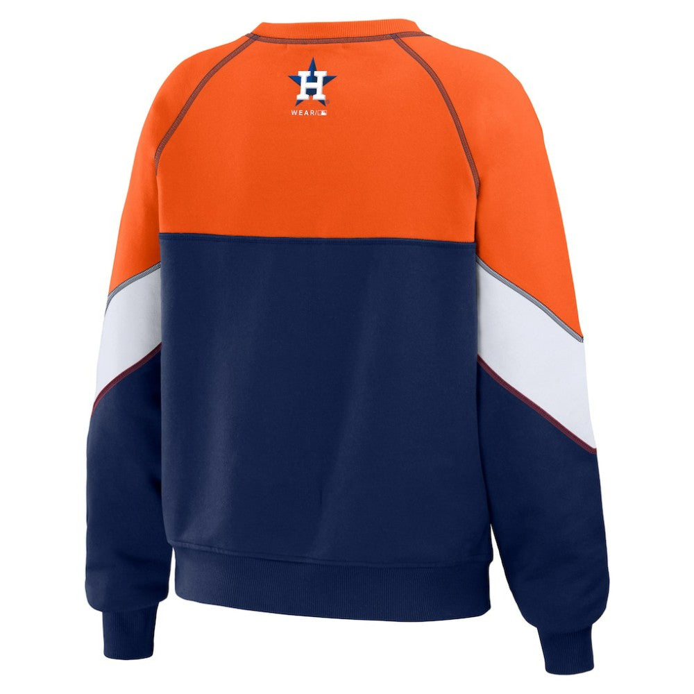 Houston Astros WEAR by Erin Andrews Women's Color Block Crew Neck Pullover Sweatshirt - Orange/Navy - MLB on Sale