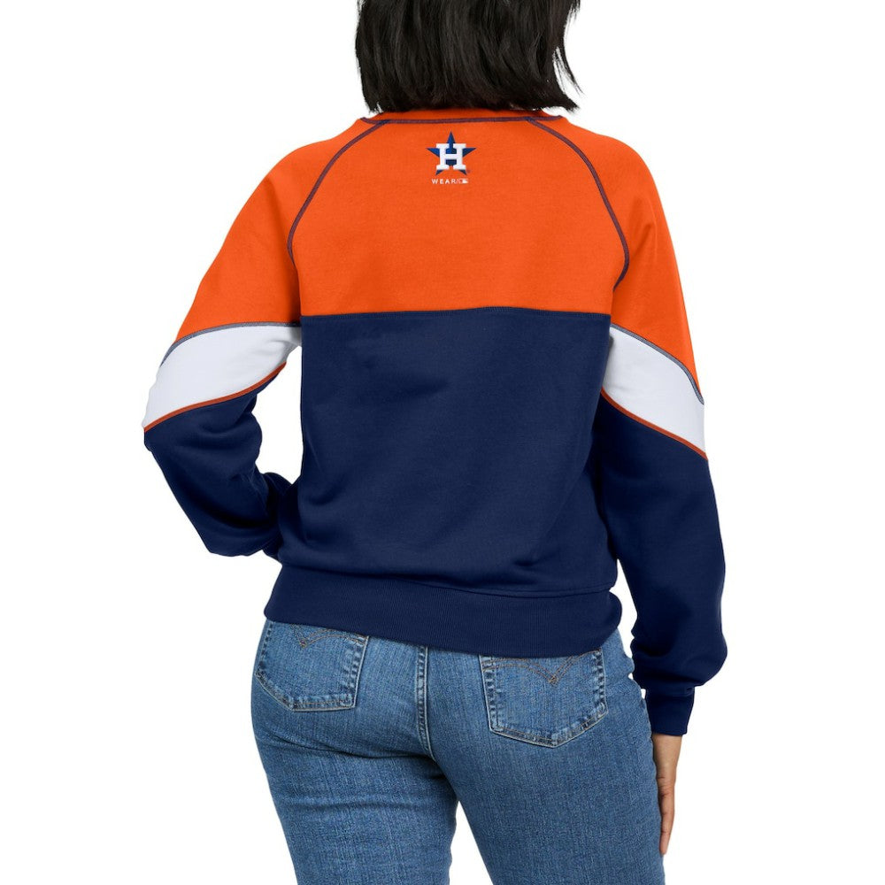 Houston Astros WEAR by Erin Andrews Women's Color Block Crew Neck Pullover Sweatshirt - Orange/Navy - MLB on Sale