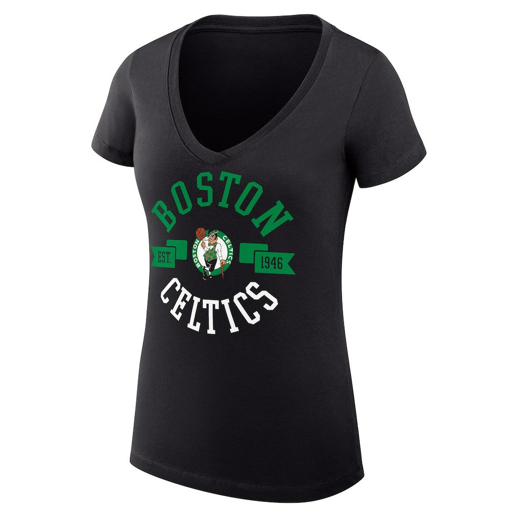 Boston Celtics G-III 4Her by Carl Banks Women's Super-Slim Fit Lightweight Large City Logo V-Neck T-Shirt Black
