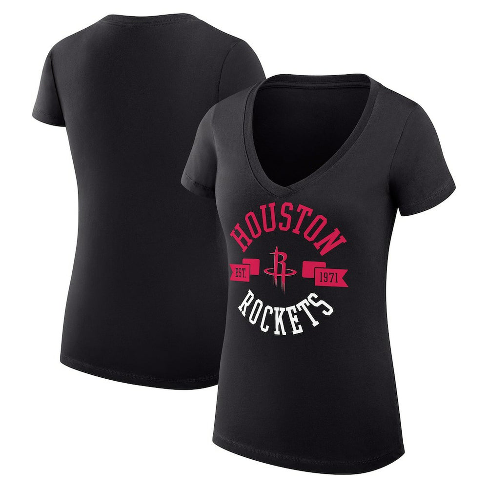 Houston Rockets G-III 4Her by Carl Banks Women's Super-Slim Fit Lightweight Large City Logo V-Neck T-Shirt Black