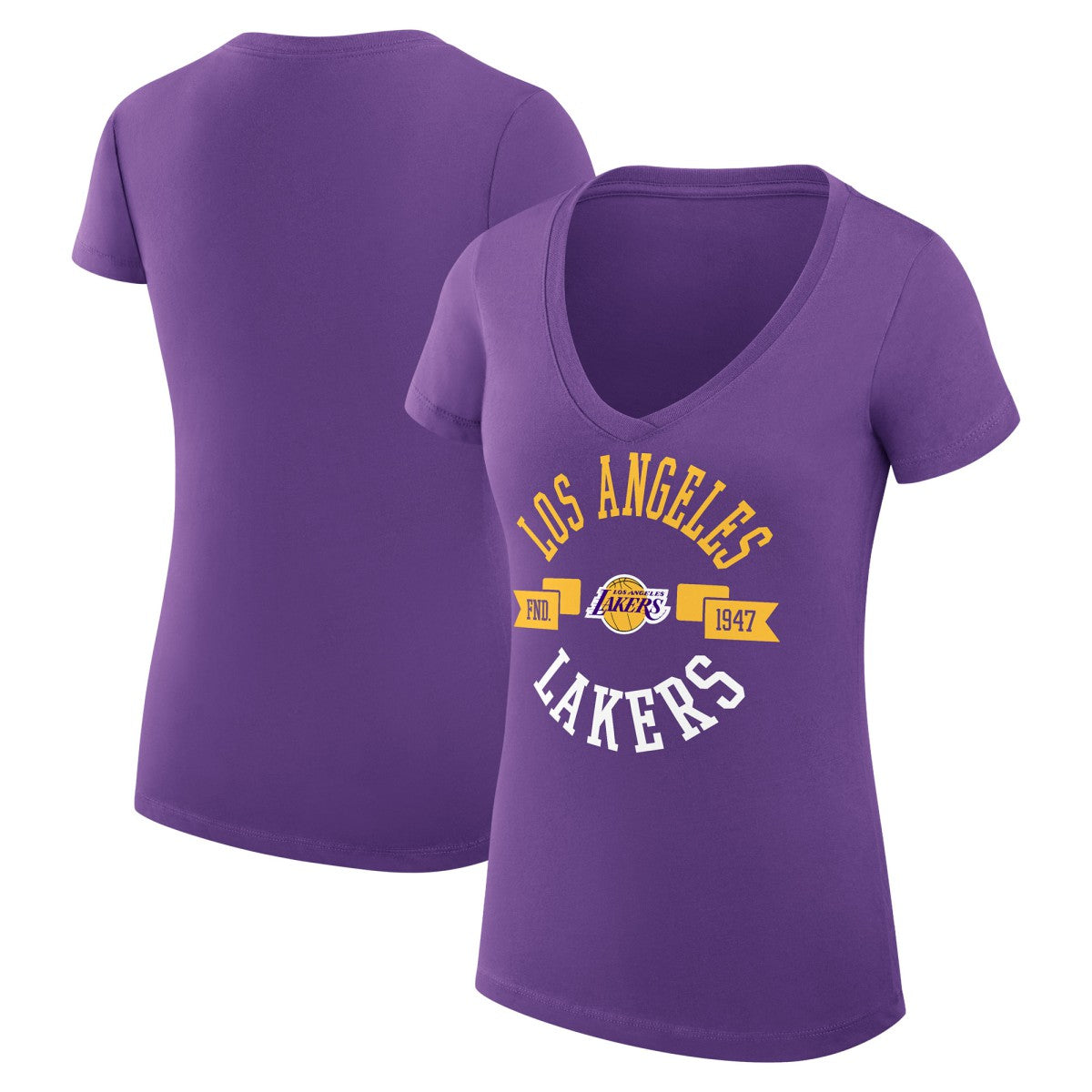 Los Angeles Lakers G-III 4Her by Carl Banks Women's Super-Slim Fit Lightweight Large City Logo V-Neck T-Shirt Purple