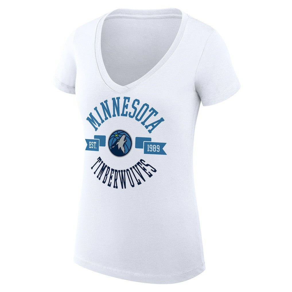 Minnesota Timberwolves G-III 4Her by Carl Banks Women's Super-Slim Fit Lightweight Large City Logo V-Neck T-Shirt White