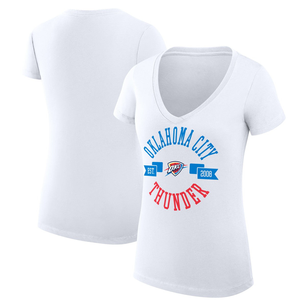 Oklahoma City Thunder G-III 4Her by Carl Banks Women's Super-Slim Fit Lightweight Large City Logo V-Neck T-Shirt White
