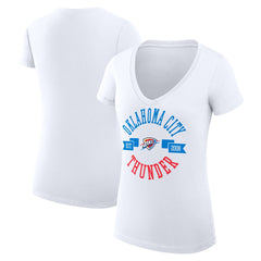 Oklahoma City Thunder G-III 4Her by Carl Banks Women's Super-Slim Fit Lightweight Large City Logo V-Neck T-Shirt White