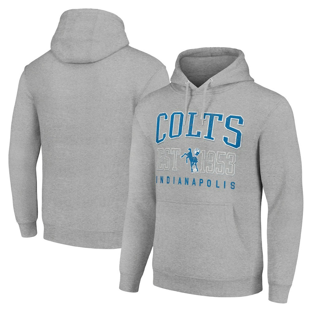 Indianapolis Colts Starter Unisex Throwback Logo Pullover Hoodie Heather Gray