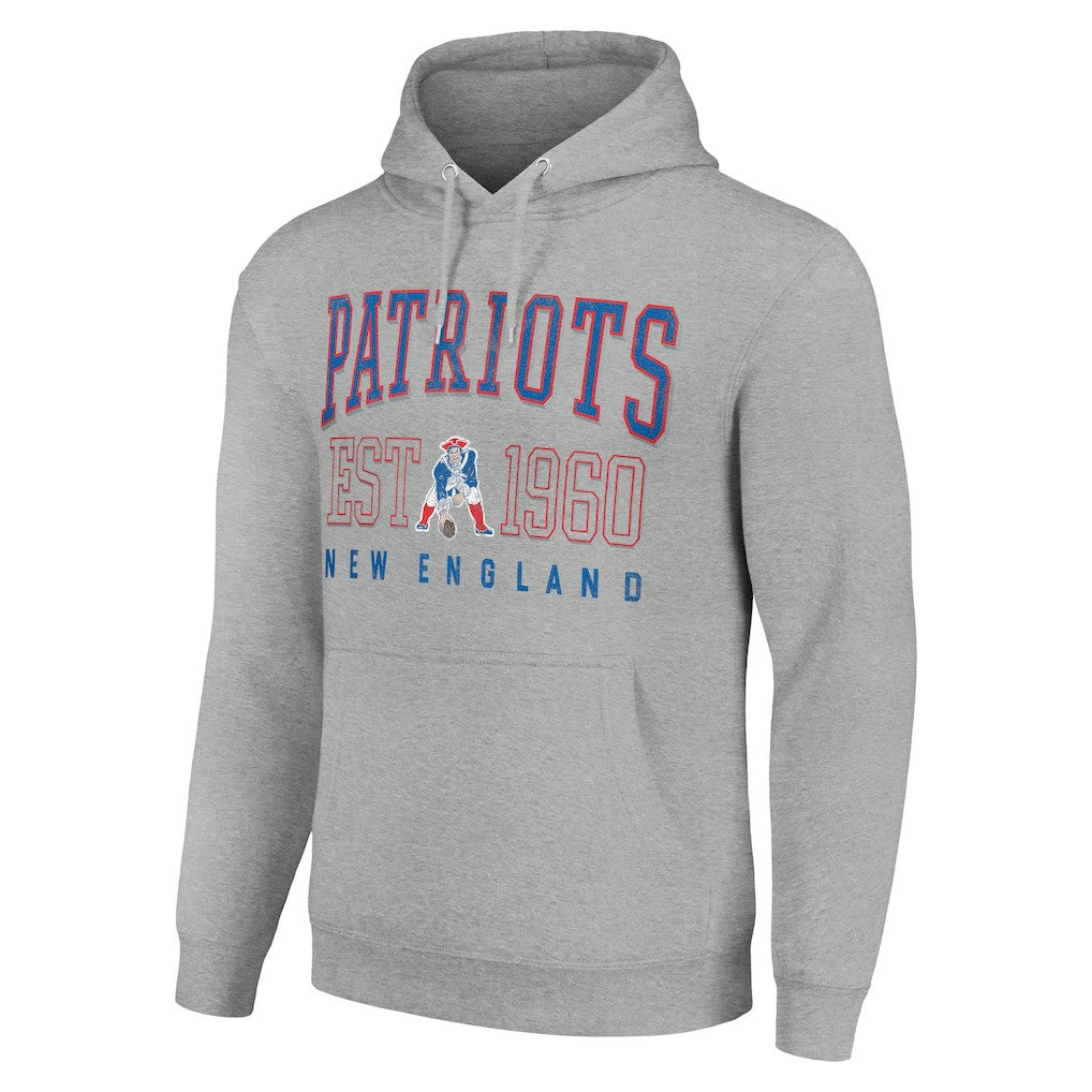 New England Patriots Starter Unisex Throwback Logo Pullover Hoodie Heather Gray