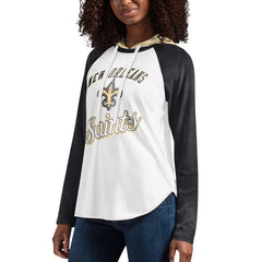 New Orleans Saints G-III 4Her by Carl Banks Women's MVP Raglan Hooded Long Sleeve T-Shirt White