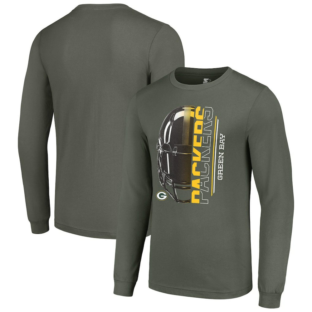 Green Bay Packers Starter Half Helmet Logo Long Sleeve T-Shirt Green