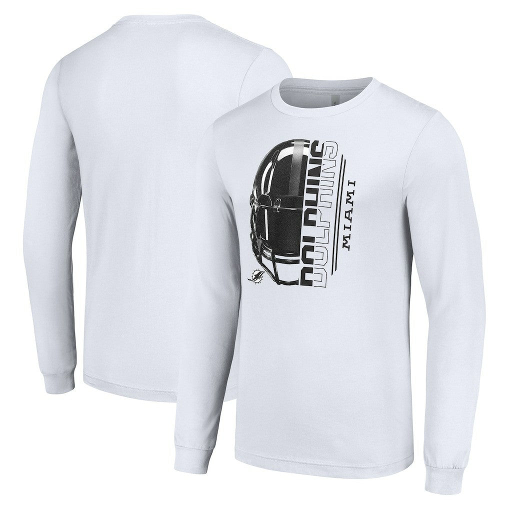 Miami Dolphins Starter Half Helmet Logo Long Sleeve T-Shirt White
