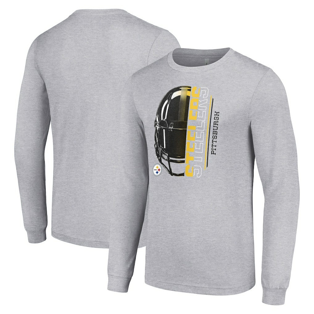 Pittsburgh Steelers Starter Half Helmet Logo Long Sleeve Heathered T-Shirt Heather Gray